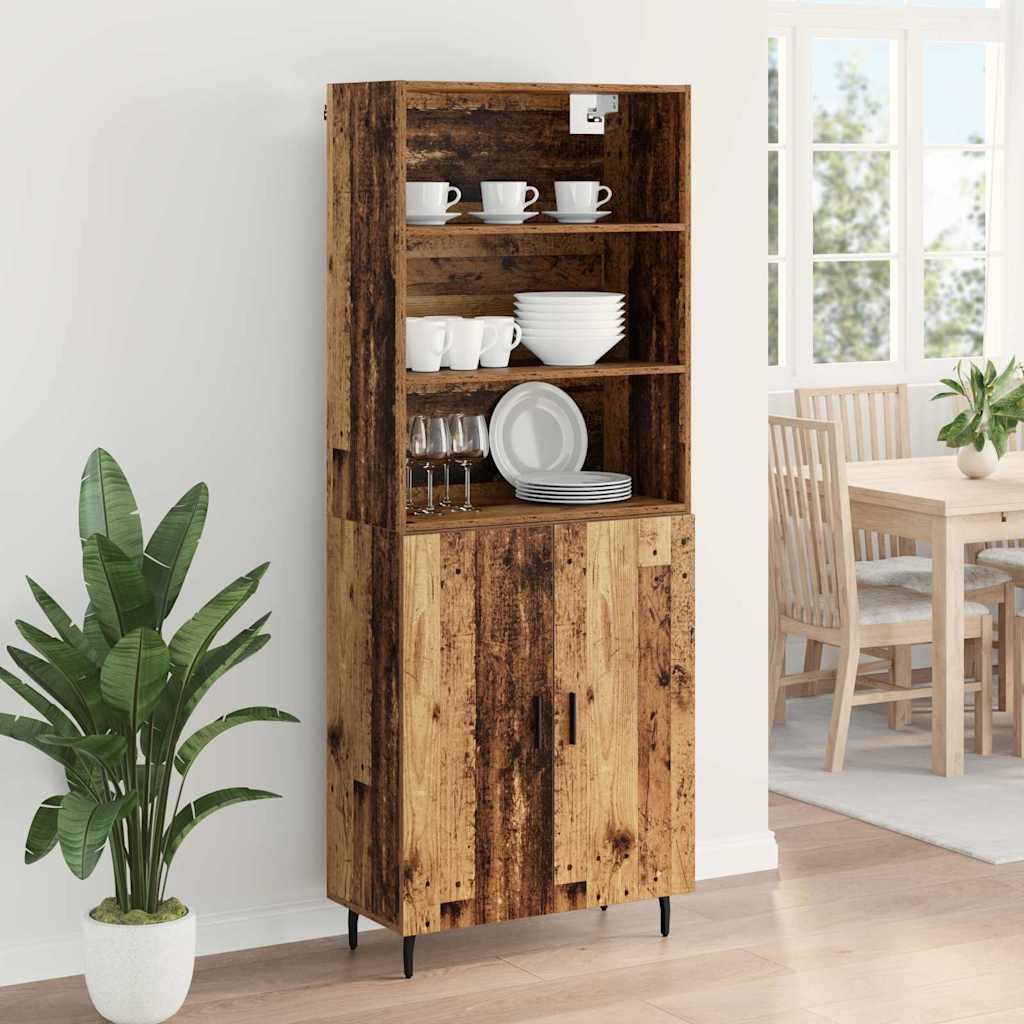 vidaXL Highboard Παλιό Ξύλο 69,5 x 34 x 180 εκ. Σύνθετο Ξύλο και Γυαλί