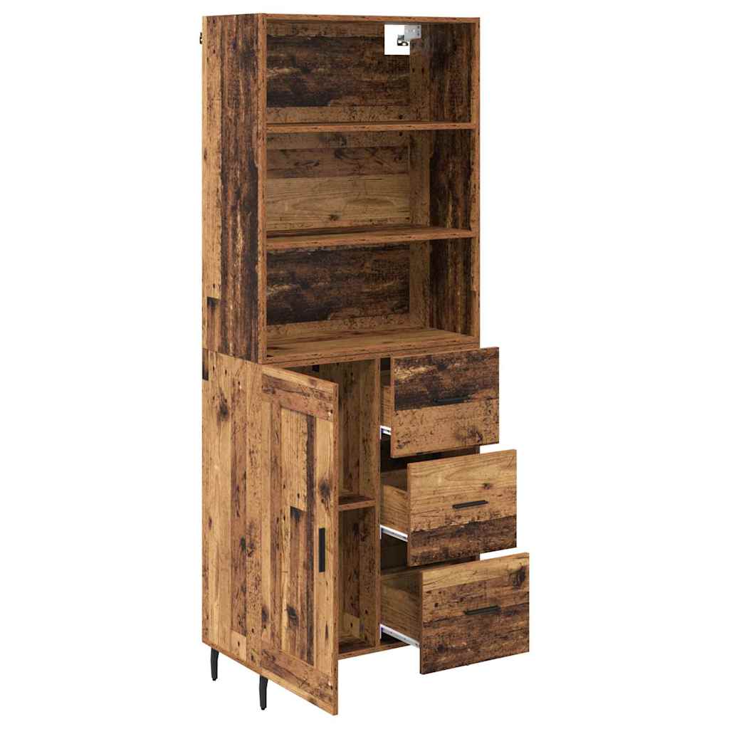 vidaXL Highboard Παλιό Ξύλο 69,5 x 34 x 180 εκ. Σύνθετο Ξύλο και Γυαλί