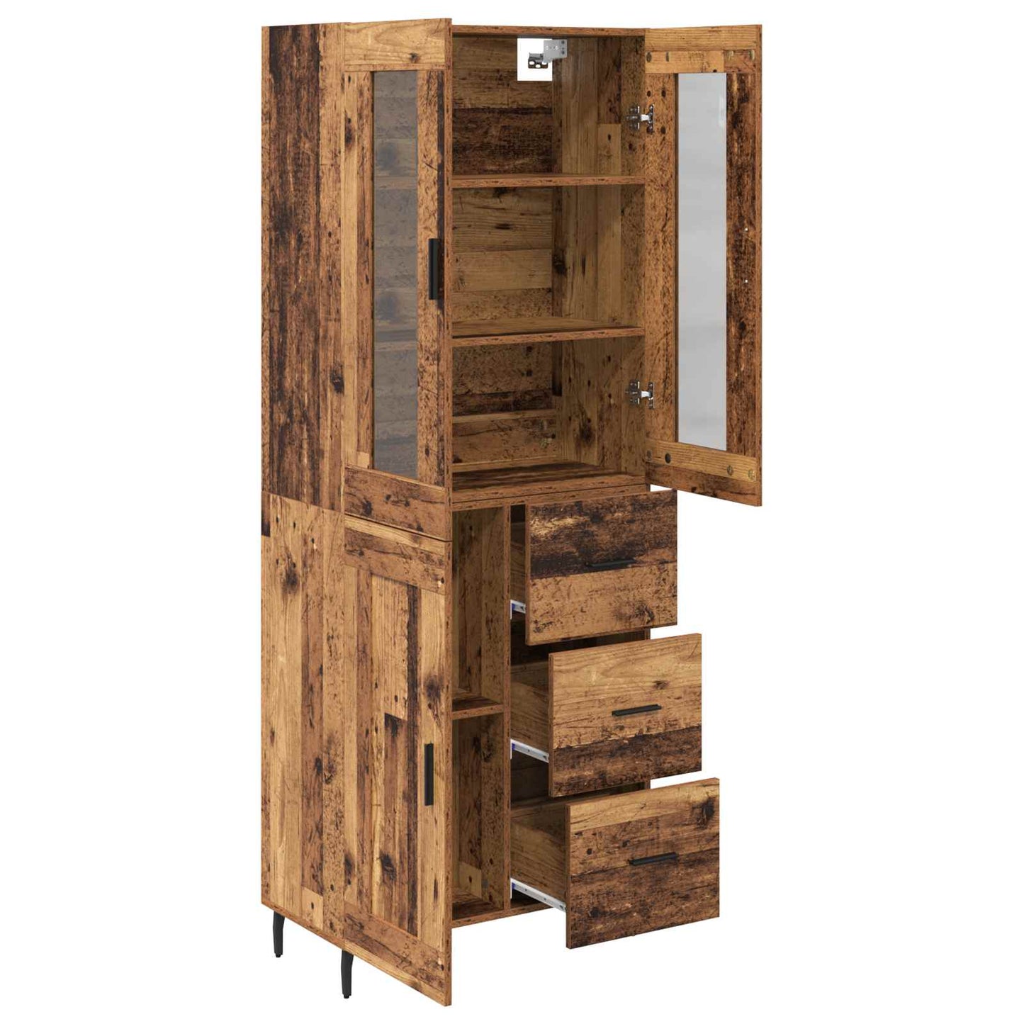 vidaXL Highboard με συρτάρι 2 pcs Παλιό Ξύλο Επεξεργασμένο ξύλο