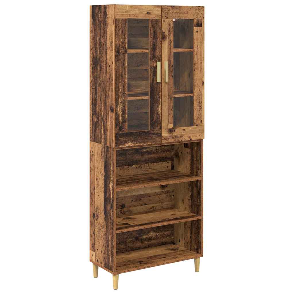 vidaXL Highboard Παλιό Ξύλο 69,5 x 34 x 180 εκ. Σύνθετο Ξύλο και Γυαλί