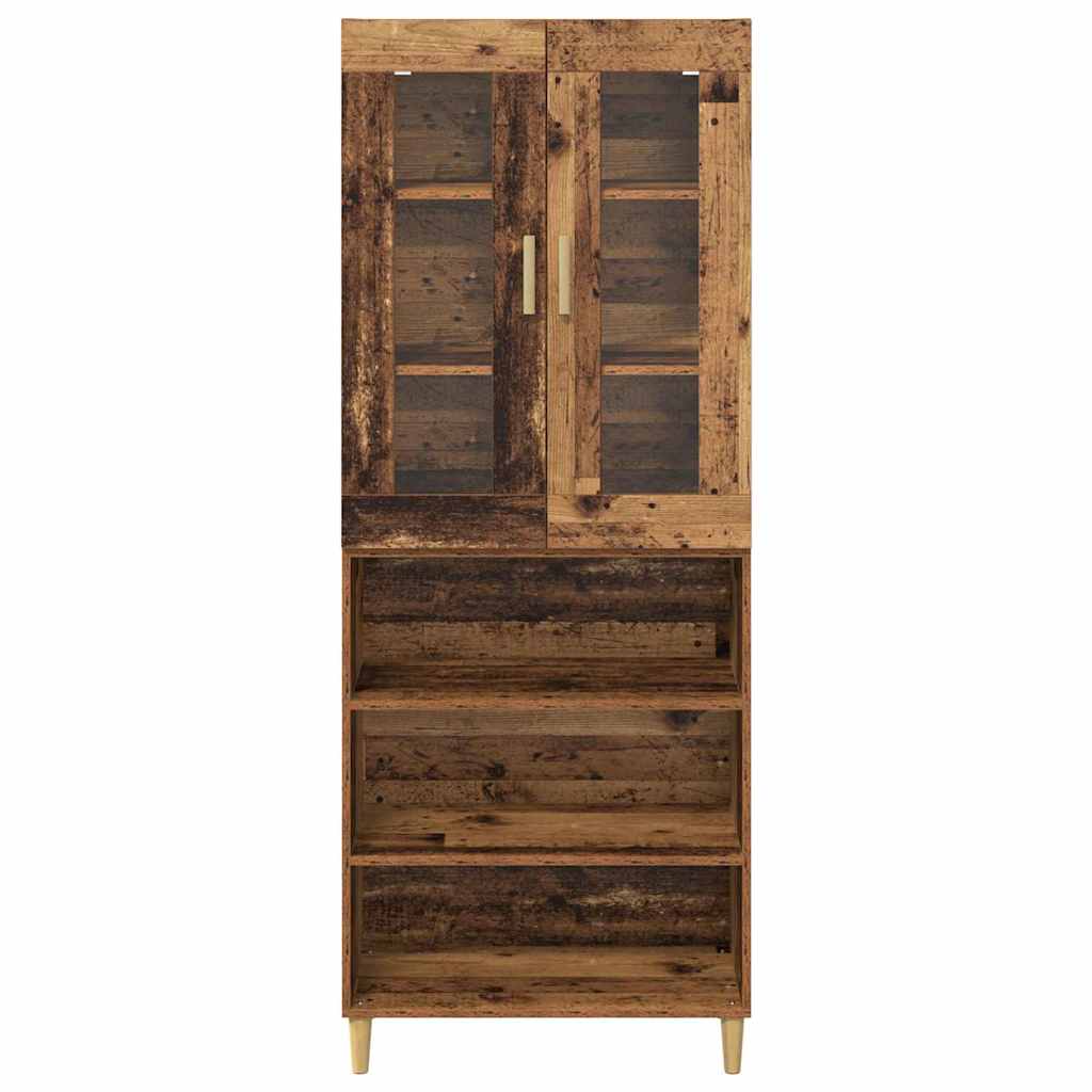 vidaXL Highboard Παλιό Ξύλο 69,5 x 34 x 180 εκ. Σύνθετο Ξύλο και Γυαλί