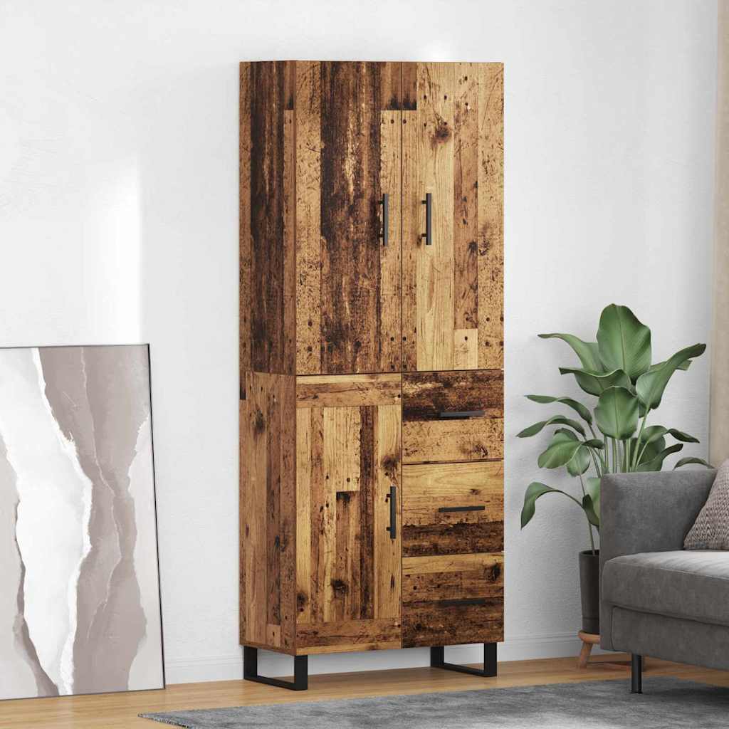 vidaXL Highboard με συρτάρι 2 pcs Παλιό Ξύλο Σύνθετο Ξύλο και Γυαλί