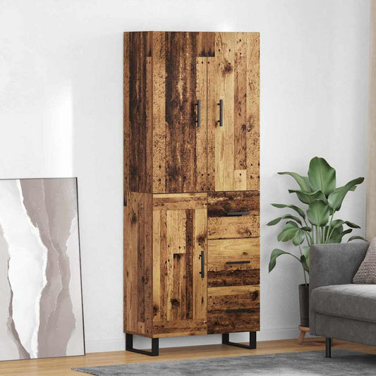 vidaXL Highboard με συρτάρι 2 pcs Παλιό Ξύλο Σύνθετο Ξύλο και Γυαλί