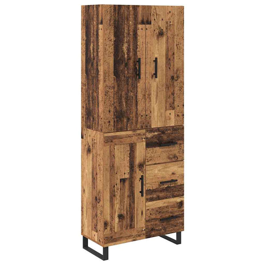 vidaXL Highboard με συρτάρι 2 pcs Παλιό Ξύλο Σύνθετο Ξύλο και Γυαλί