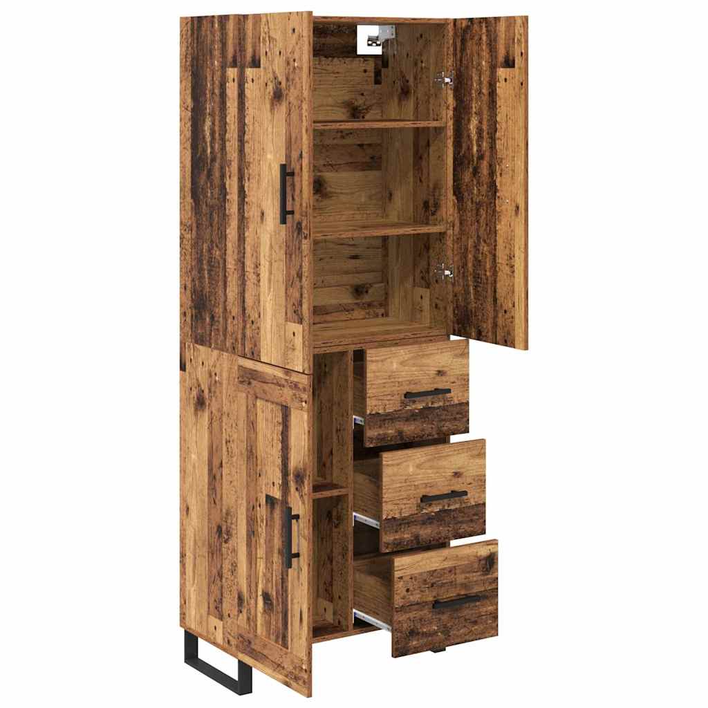 vidaXL Highboard με συρτάρι 2 pcs Παλιό Ξύλο Σύνθετο Ξύλο και Γυαλί