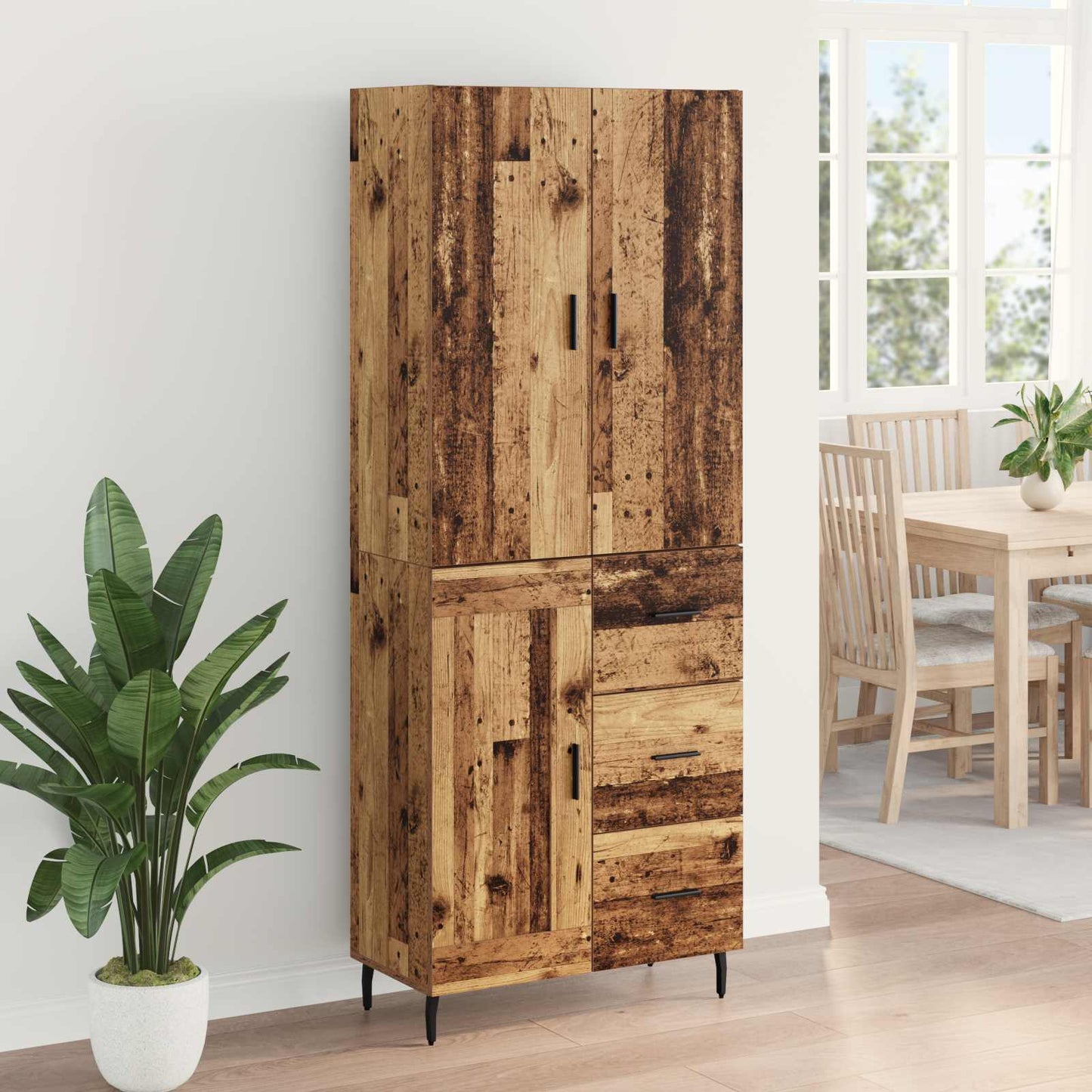 vidaXL Highboard με συρτάρι 2 pcs Παλιό Ξύλο Σύνθετο Ξύλο και Γυαλί