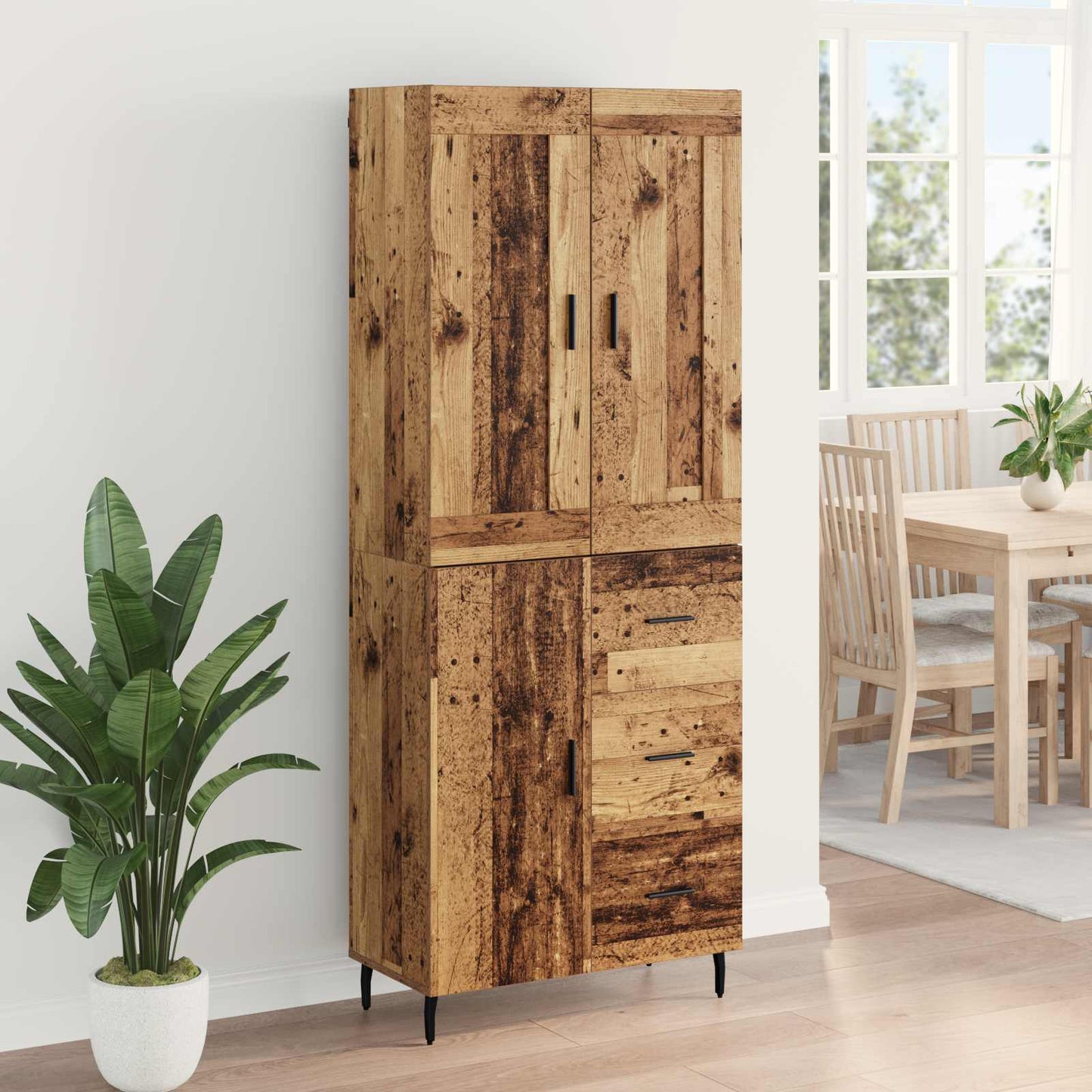 vidaXL Highboard με συρτάρι 2 pcs Παλιό Ξύλο Σύνθετο Ξύλο και Γυαλί