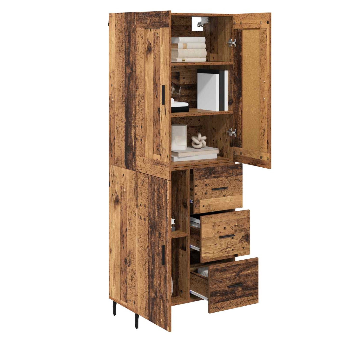 vidaXL Highboard με συρτάρι 2 pcs Παλιό Ξύλο Σύνθετο Ξύλο και Γυαλί