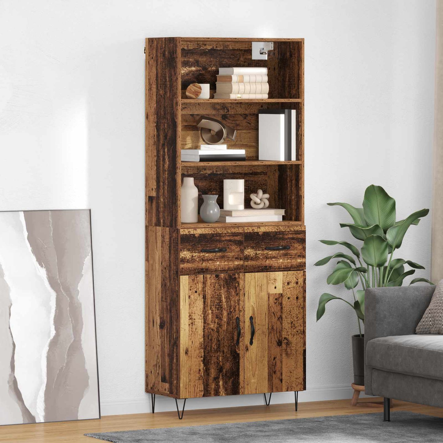 vidaXL Highboard με συρτάρι 2 pcs Παλιό ξύλο Επεξεργασμένο ξύλο