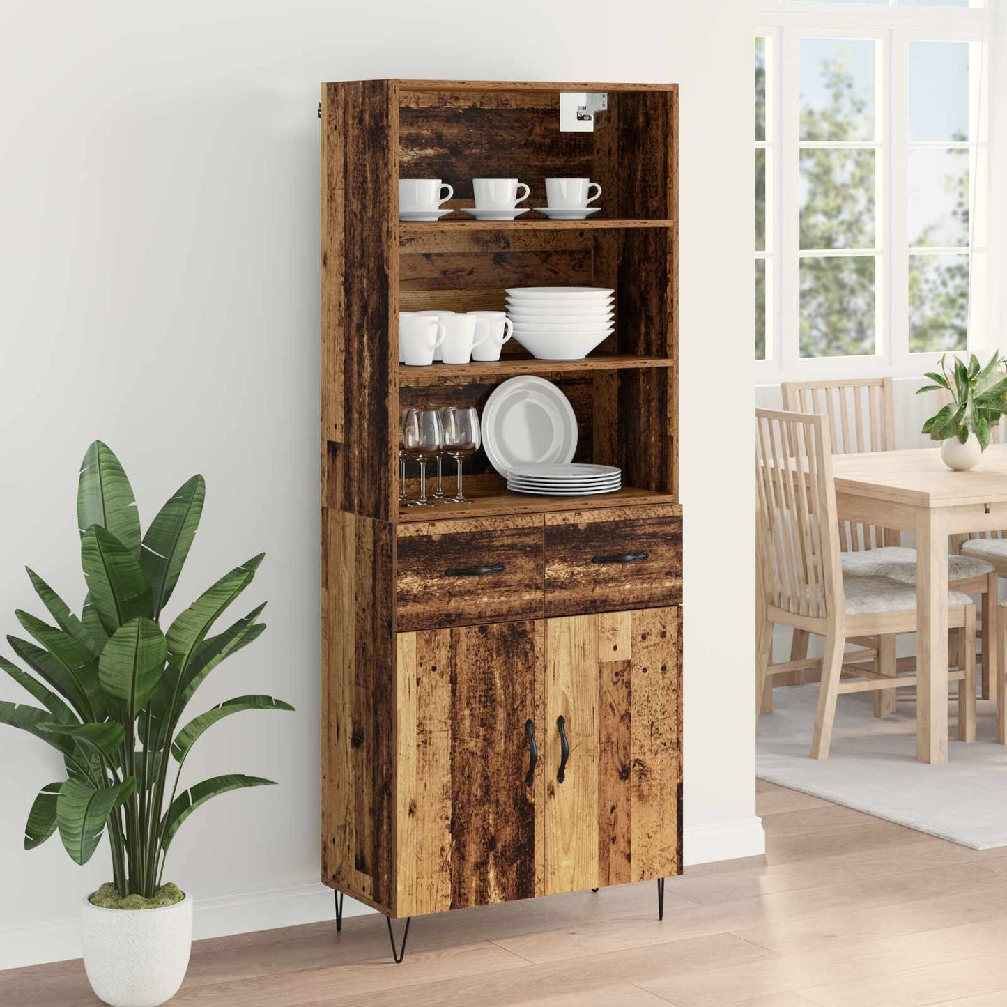 vidaXL Highboard με συρτάρι 2 pcs Παλιό ξύλο Επεξεργασμένο ξύλο