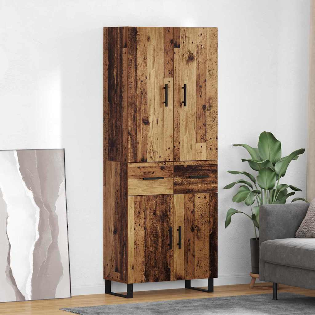 vidaXL Highboard με συρτάρι 2 pcs Παλιό Ξύλο Σύνθετο Ξύλο και Γυαλί
