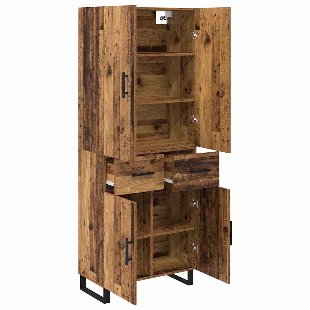 vidaXL Highboard με συρτάρι 2 pcs Παλιό Ξύλο Σύνθετο Ξύλο και Γυαλί