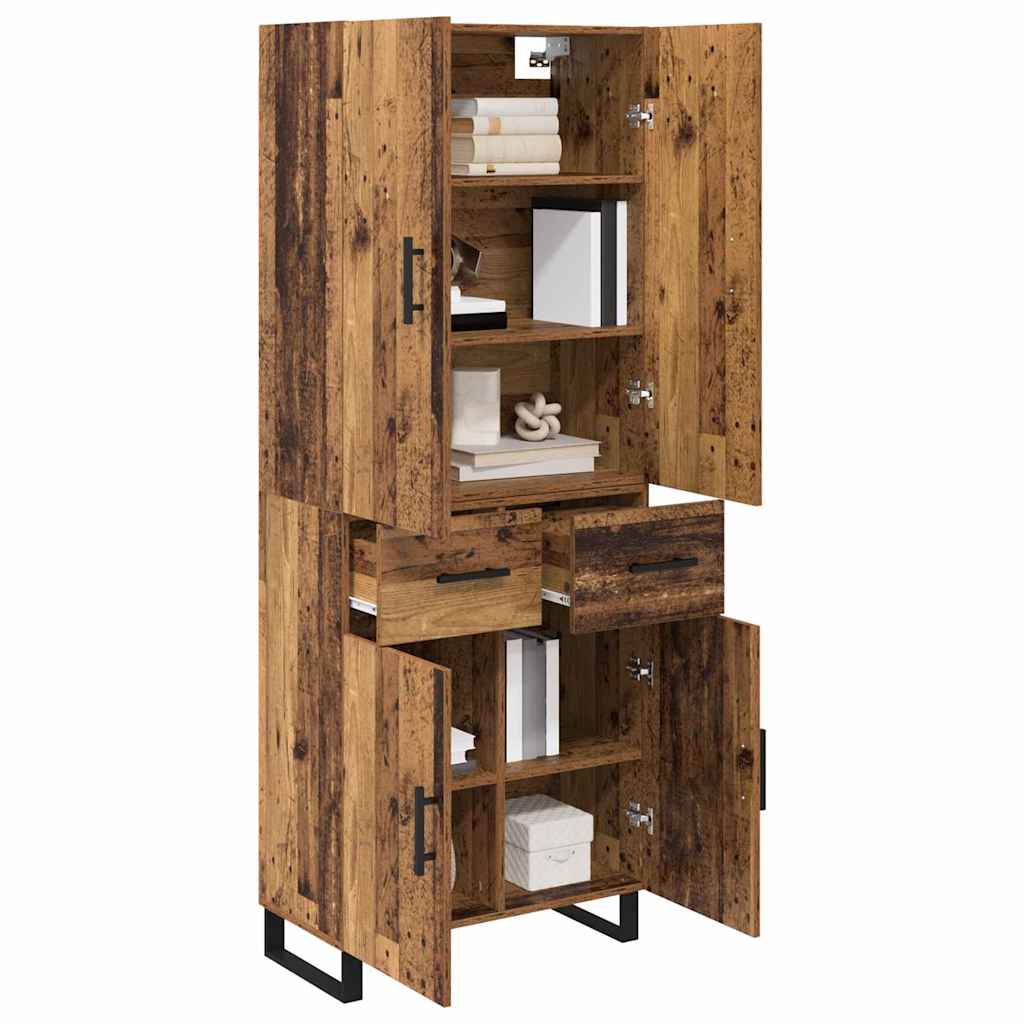vidaXL Highboard με συρτάρι 2 pcs Παλιό Ξύλο Σύνθετο Ξύλο και Γυαλί