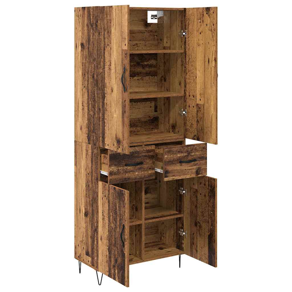 vidaXL Highboard με συρτάρι 2 pcs Παλιό ξύλο Μηχανική ξυλεία και γυαλί