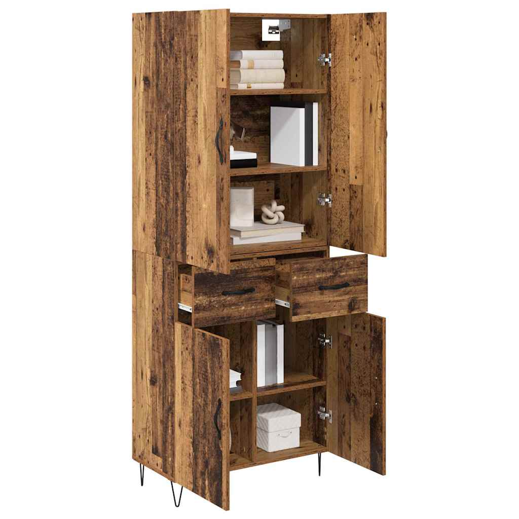 vidaXL Highboard με συρτάρι 2 pcs Παλιό ξύλο Μηχανική ξυλεία και γυαλί