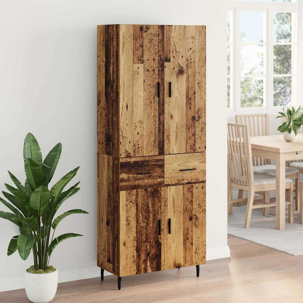 vidaXL Highboard με συρτάρι 2 pcs Παλιό Ξύλο Σύνθετο Ξύλο και Γυαλί