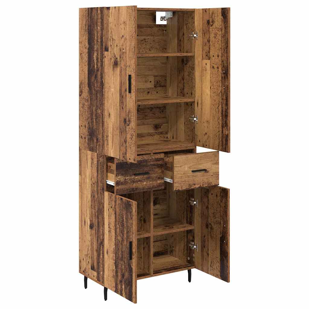 vidaXL Highboard με συρτάρι 2 pcs Παλιό Ξύλο Σύνθετο Ξύλο και Γυαλί