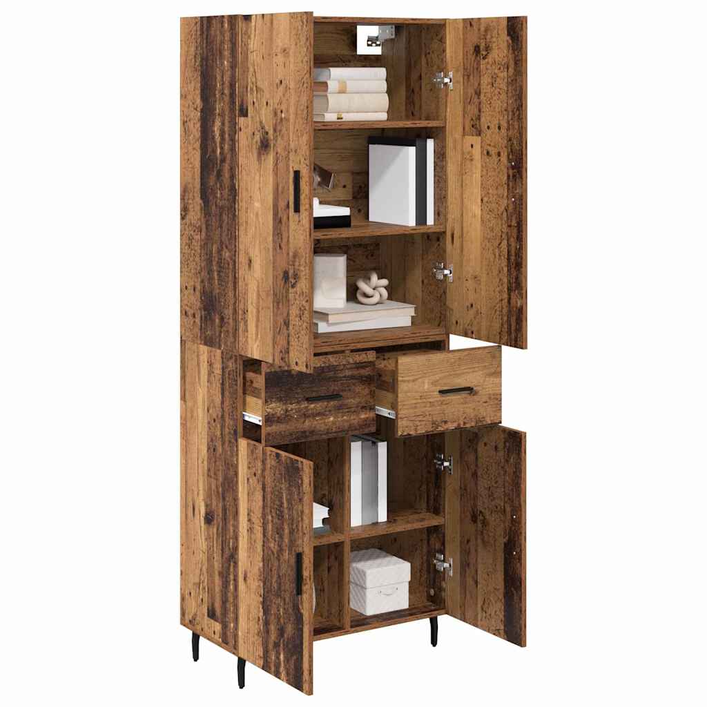 vidaXL Highboard με συρτάρι 2 pcs Παλιό Ξύλο Σύνθετο Ξύλο και Γυαλί