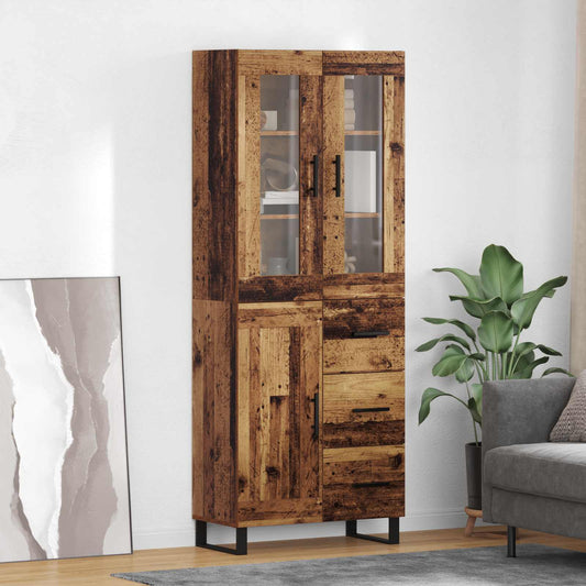vidaXL Highboard με συρτάρι 2 pcs Παλιό Ξύλο Σύνθετο Ξύλο και Γυαλί