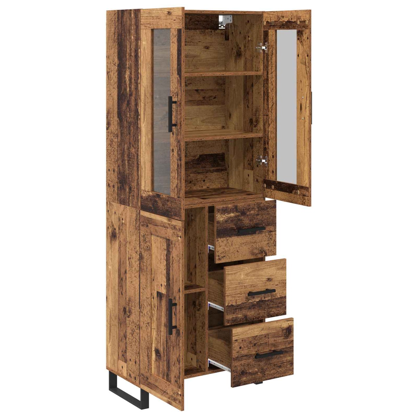 vidaXL Highboard με συρτάρι 2 pcs Παλιό Ξύλο Σύνθετο Ξύλο και Γυαλί