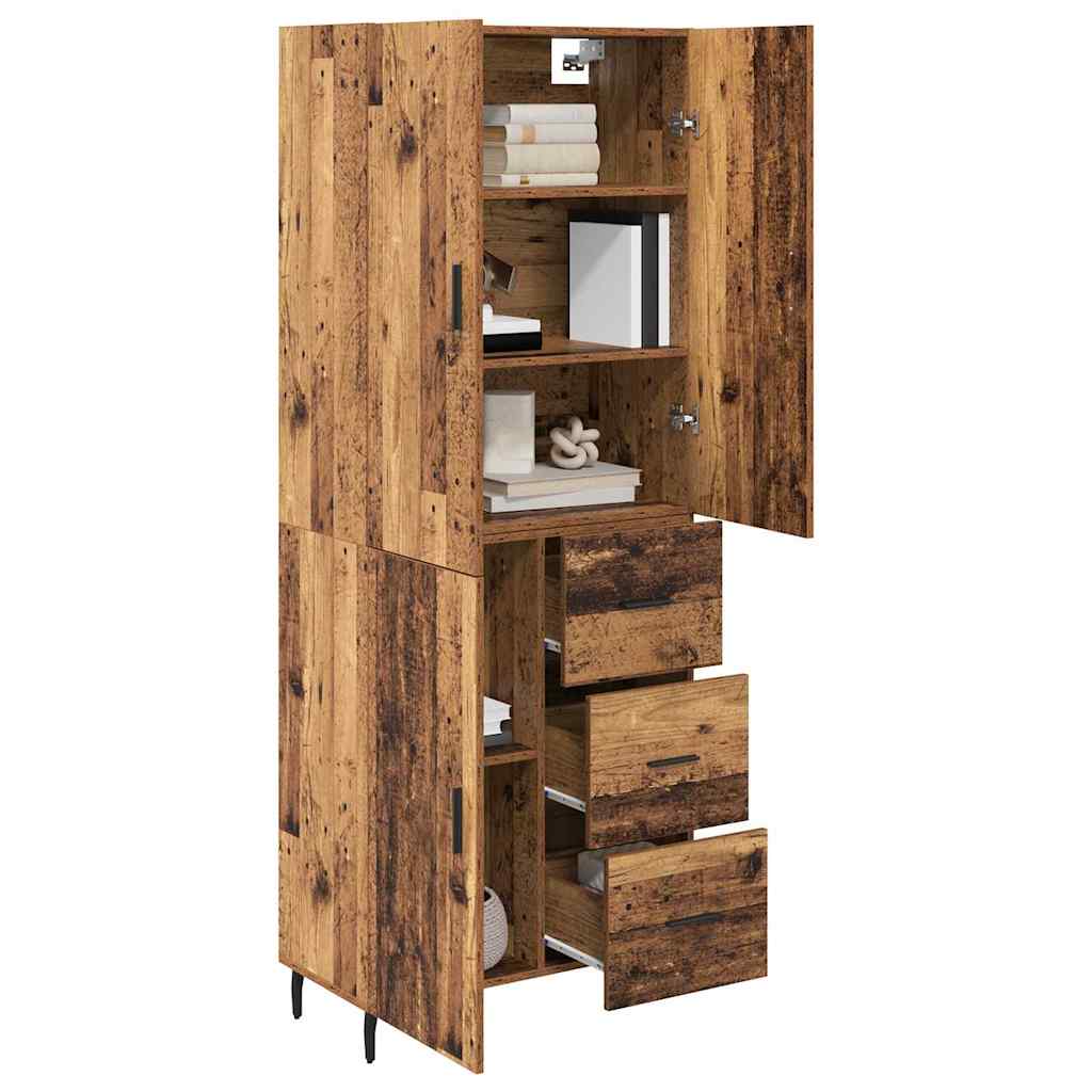 vidaXL Highboard με συρτάρι 2 pcs Παλιό Ξύλο Σύνθετο Ξύλο και Γυαλί