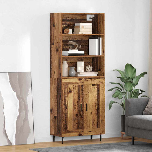 vidaXL Highboard Παλιό Ξύλο 69,5 x 34 x 180 εκ. Σύνθετο Ξύλο και Γυαλί
