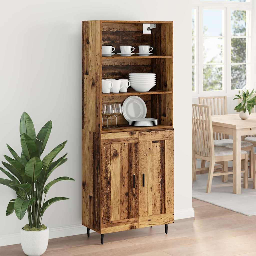 vidaXL Highboard Παλιό Ξύλο 69,5 x 34 x 180 εκ. Σύνθετο Ξύλο και Γυαλί