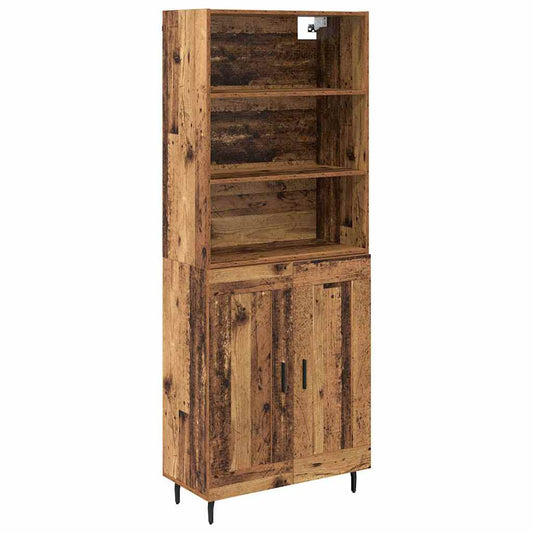 vidaXL Highboard Παλιό Ξύλο 69,5 x 34 x 180 εκ. Σύνθετο Ξύλο και Γυαλί