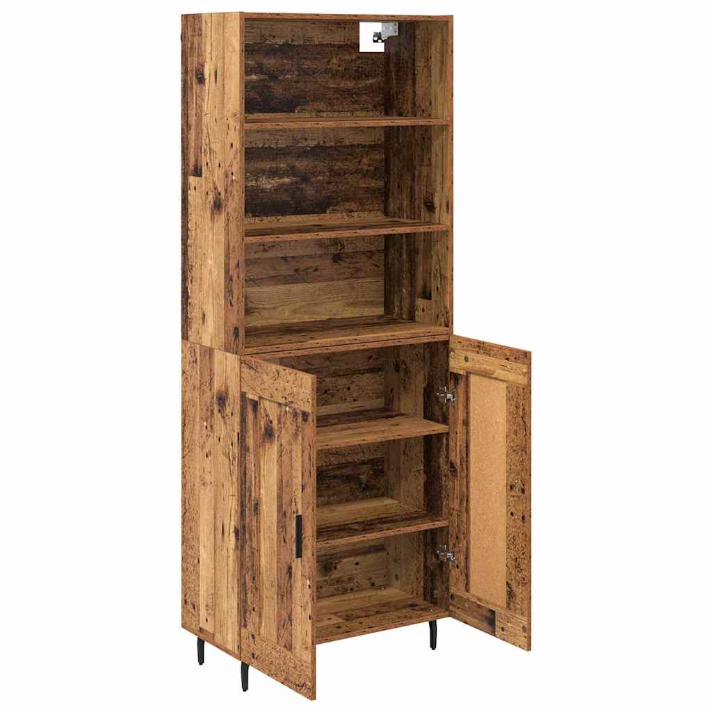 vidaXL Highboard Παλιό Ξύλο 69,5 x 34 x 180 εκ. Σύνθετο Ξύλο και Γυαλί