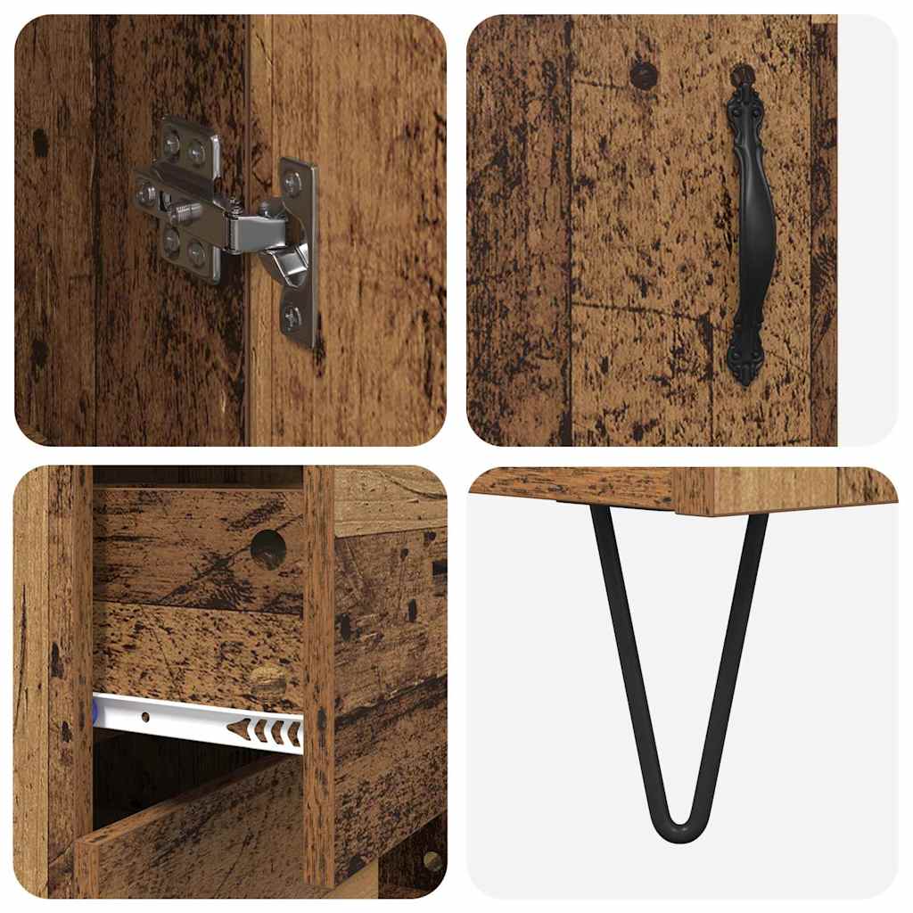 vidaXL Highboard με συρτάρι 2 pcs Παλιό ξύλο Μηχανική ξυλεία και γυαλί