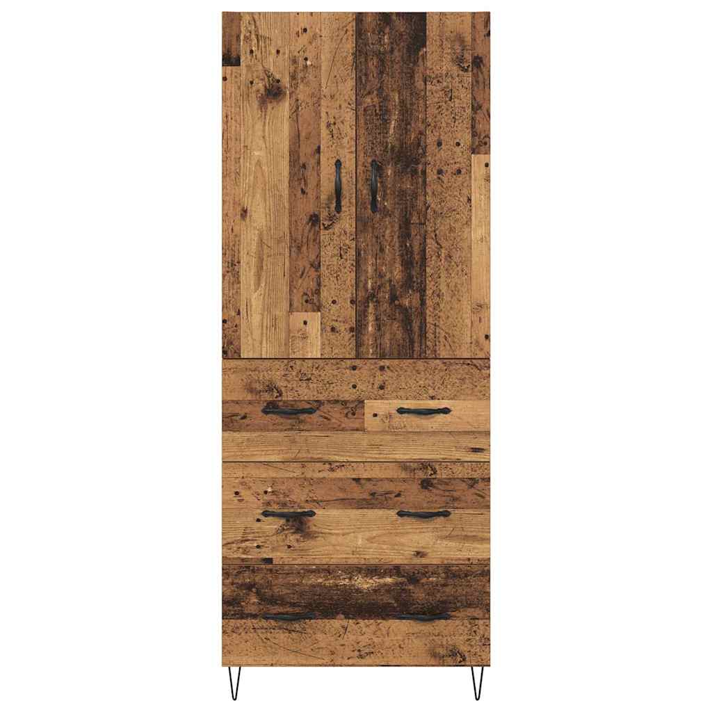 vidaXL Highboard με συρτάρι 2 pcs Παλιό ξύλο Μηχανική ξυλεία και γυαλί