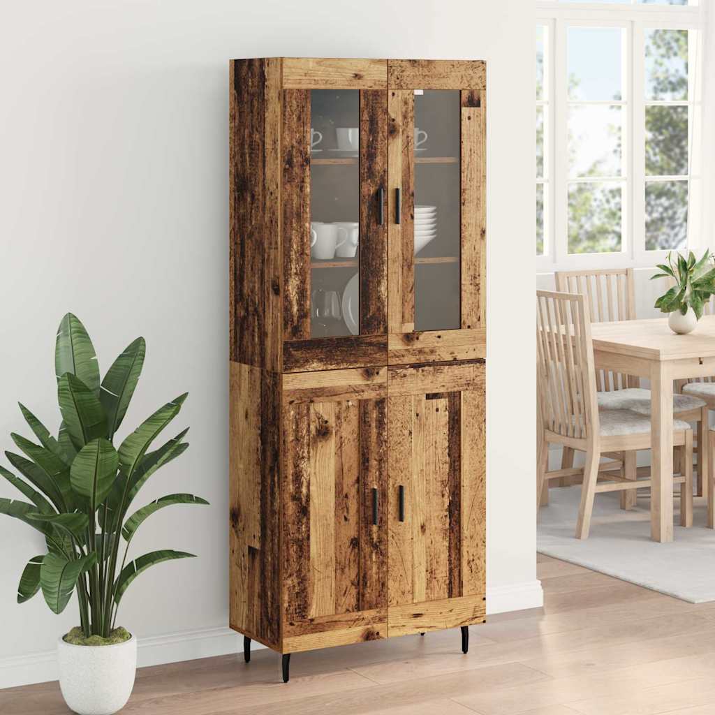 vidaXL Highboard 2 pcs Παλιό Ξύλο Σύνθετο Ξύλο και Γυαλί