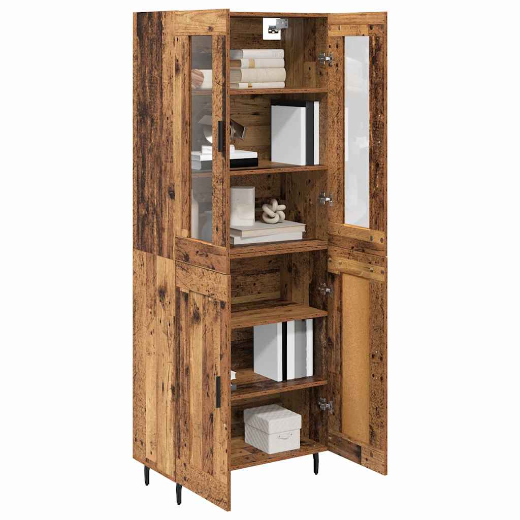 vidaXL Highboard 2 pcs Παλιό Ξύλο Σύνθετο Ξύλο και Γυαλί
