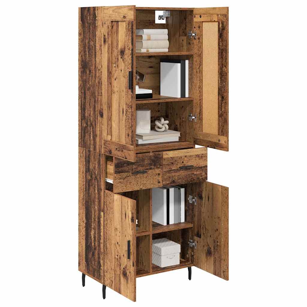 vidaXL Highboard με συρτάρι 2 pcs Παλιό Ξύλο Σύνθετο Ξύλο και Γυαλί