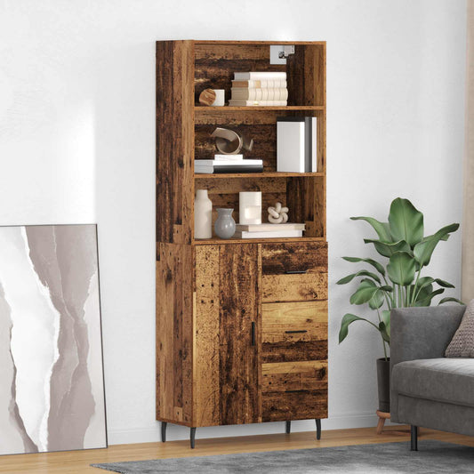 vidaXL Highboard με συρτάρι 2 pcs Παλιό Ξύλο Σύνθετο Ξύλο και Γυαλί