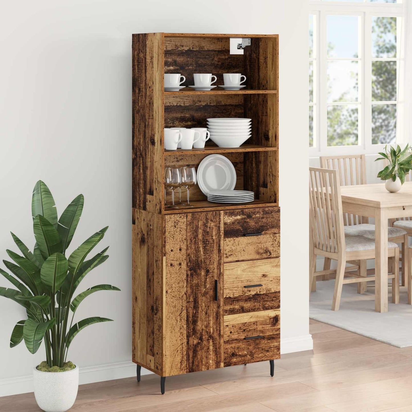 vidaXL Highboard με συρτάρι 2 pcs Παλιό Ξύλο Σύνθετο Ξύλο και Γυαλί