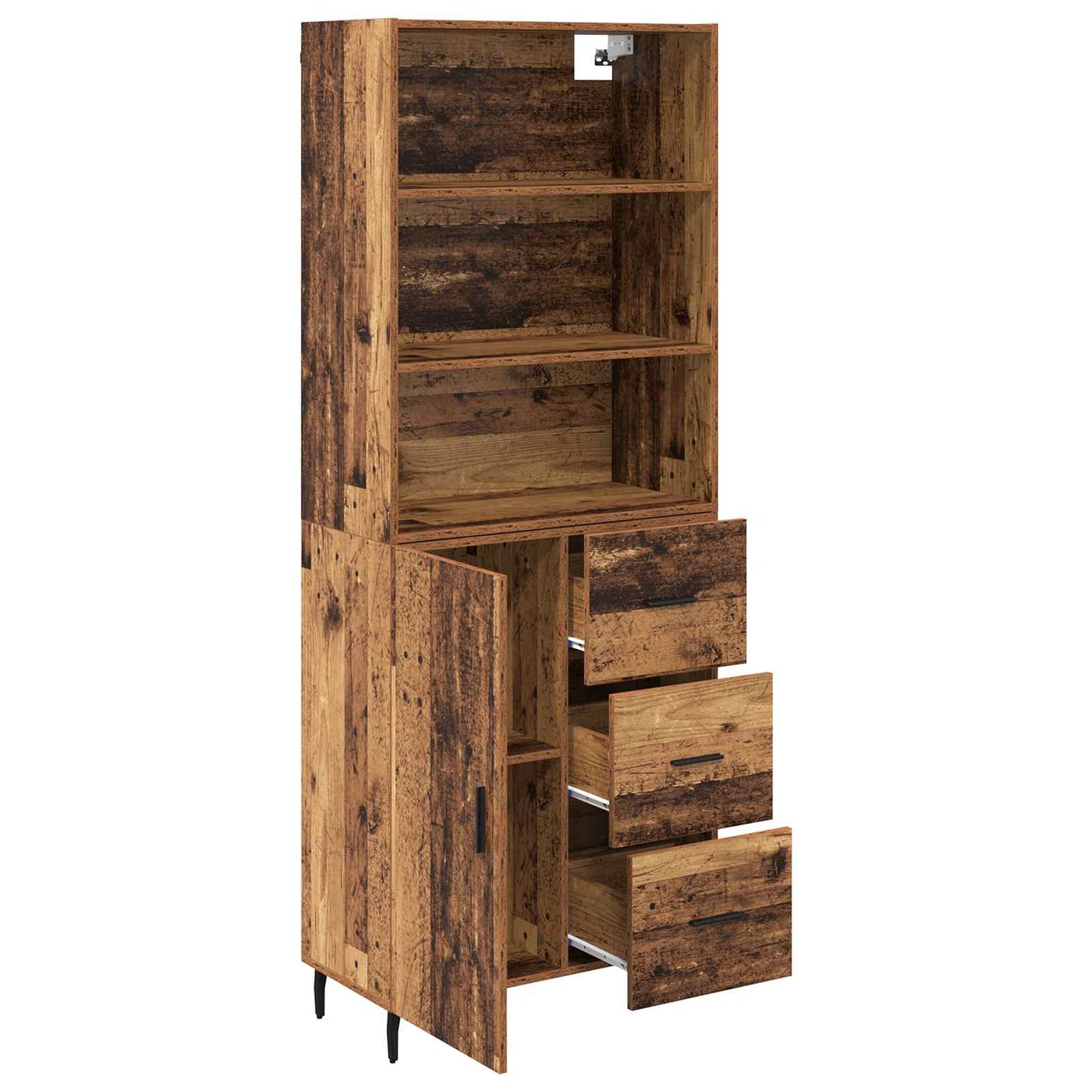 vidaXL Highboard με συρτάρι 2 pcs Παλιό Ξύλο Σύνθετο Ξύλο και Γυαλί
