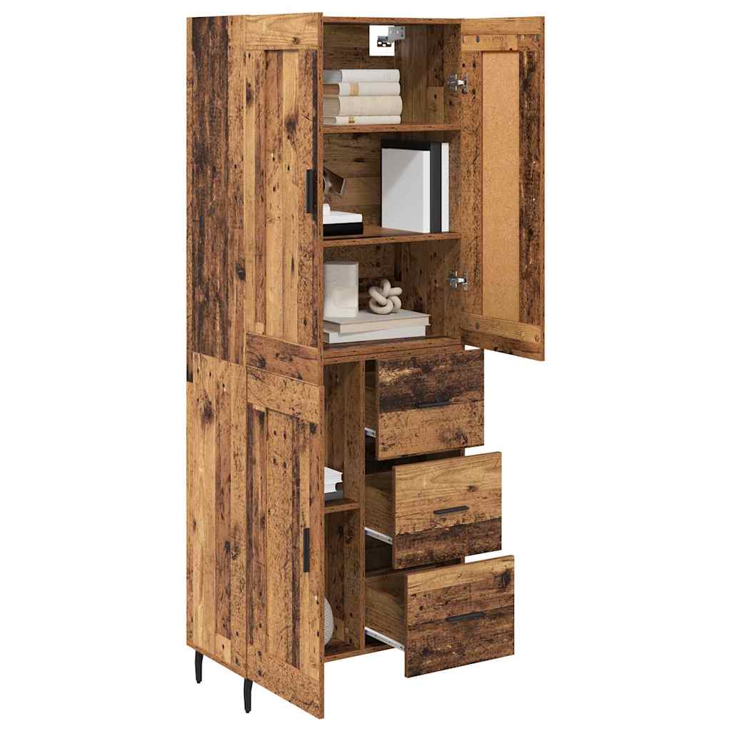 vidaXL Highboard με συρτάρι 2 pcs Παλιό Ξύλο Σύνθετο Ξύλο και Γυαλί