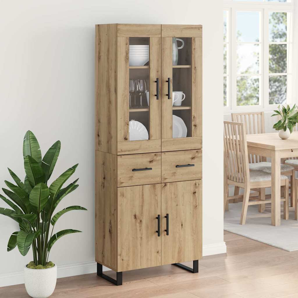 vidaXL Highboard με συρτάρι 2 pcs Artisan Oak Σύνθετο Ξύλο και Γυαλί