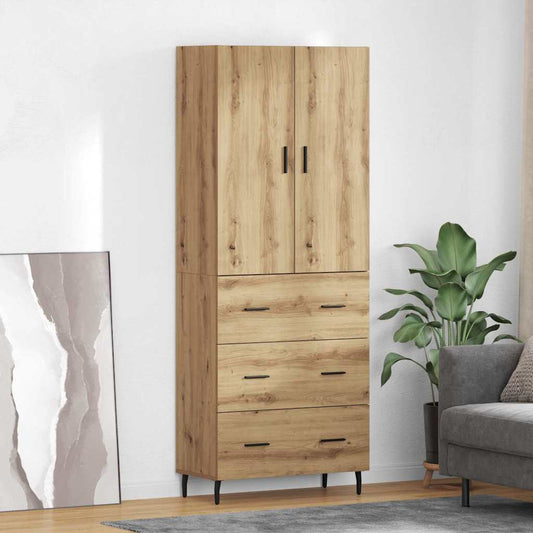 vidaXL Highboard με συρτάρι 2 pcs Artisan Oak Σύνθετο Ξύλο και Γυαλί
