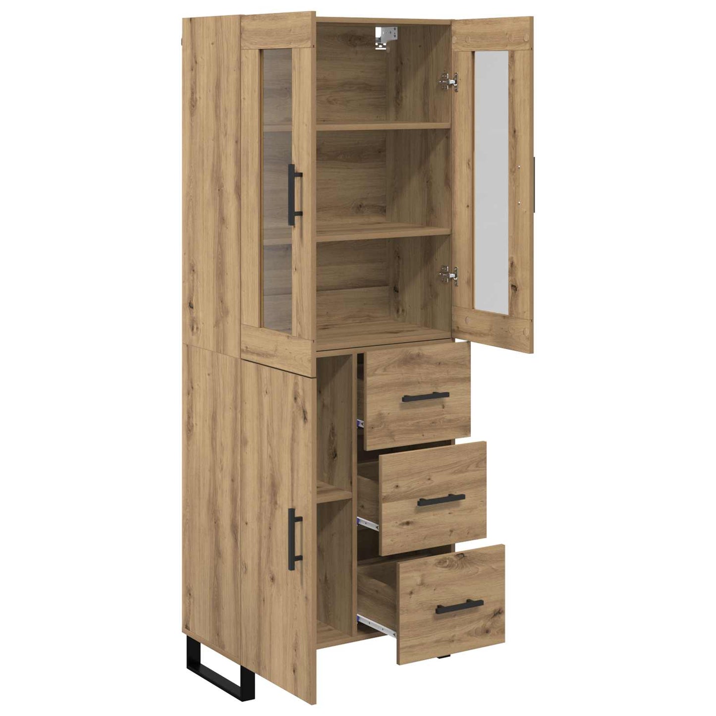 vidaXL Highboard με συρτάρι 2 pcs Artisan Oak Σύνθετο Ξύλο και Γυαλί
