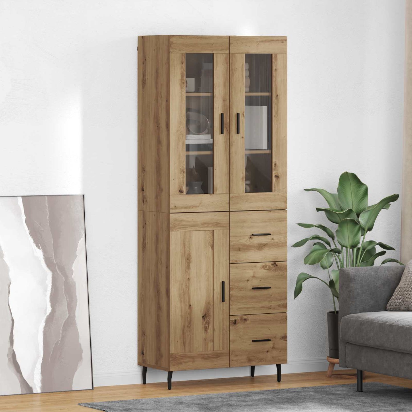 vidaXL Highboard με συρτάρι 2 pcs Artisan Oak Σύνθετο Ξύλο και Γυαλί