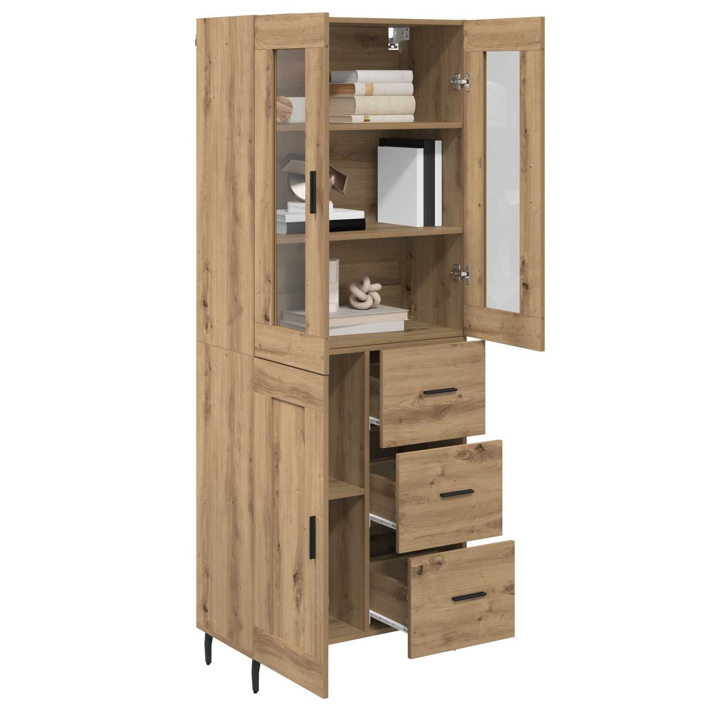 vidaXL Highboard με συρτάρι 2 pcs Artisan Oak Σύνθετο Ξύλο και Γυαλί