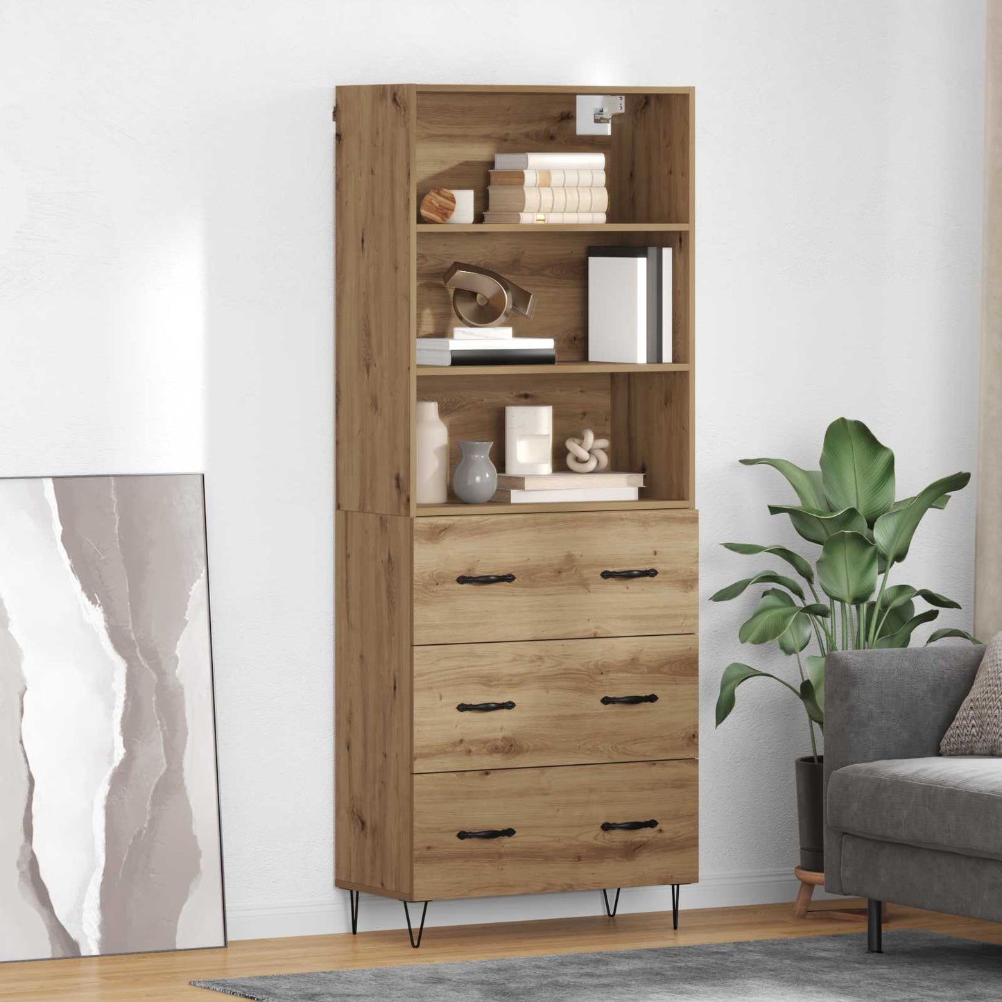 vidaXL Highboard με συρτάρι 2 pcs Artisan Oak Επεξεργασμένο ξύλο