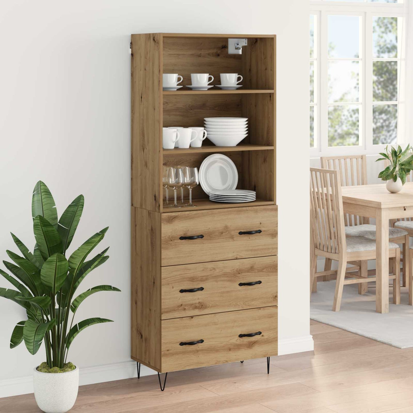 vidaXL Highboard με συρτάρι 2 pcs Artisan Oak Επεξεργασμένο ξύλο