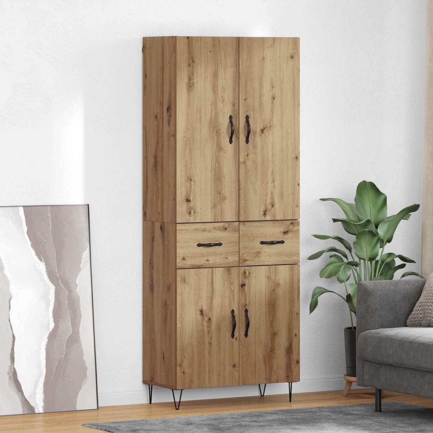 vidaXL Highboard 2 pcs Artisan Oak Μηχανική ξυλεία και γυαλί