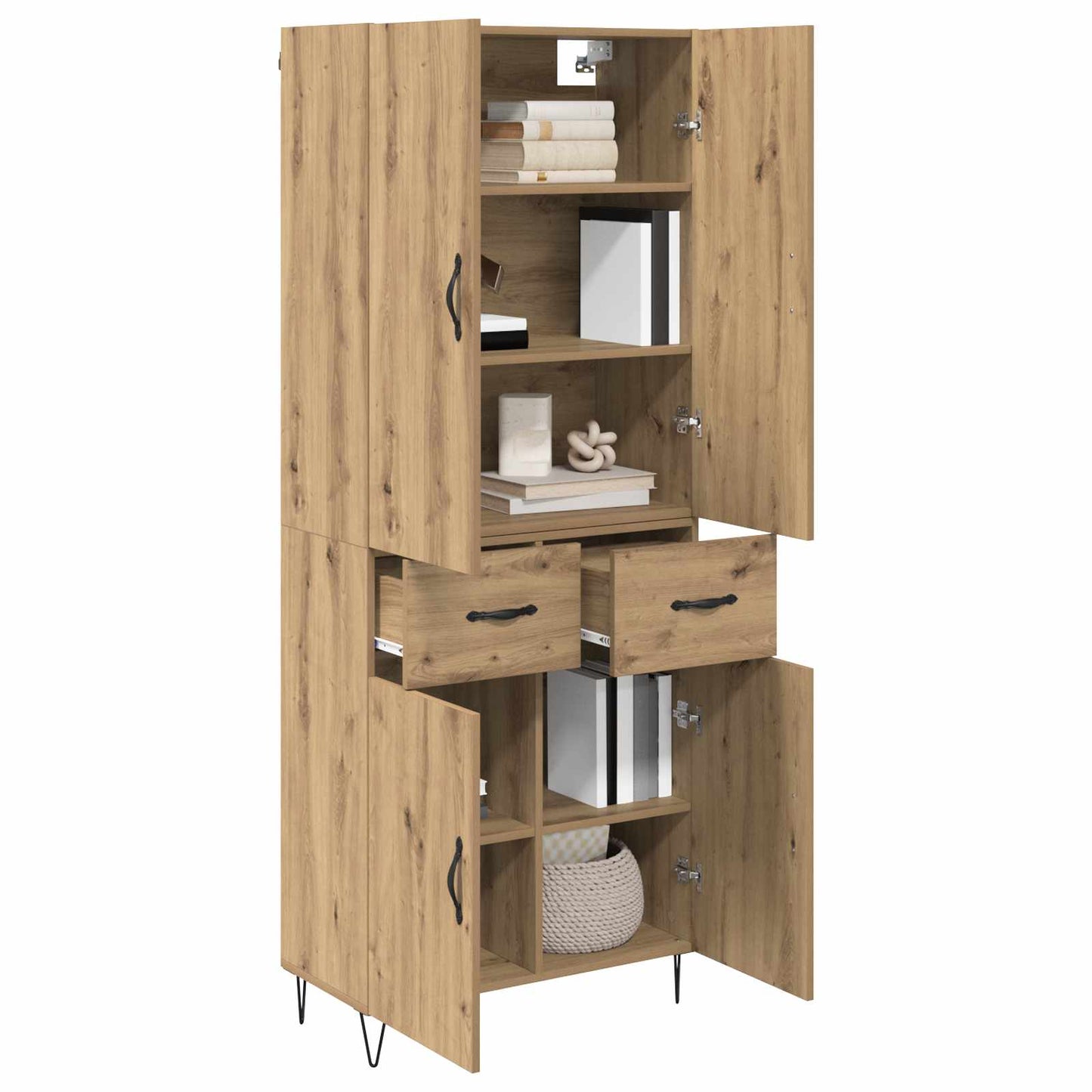vidaXL Highboard 2 pcs Artisan Oak Μηχανική ξυλεία και γυαλί