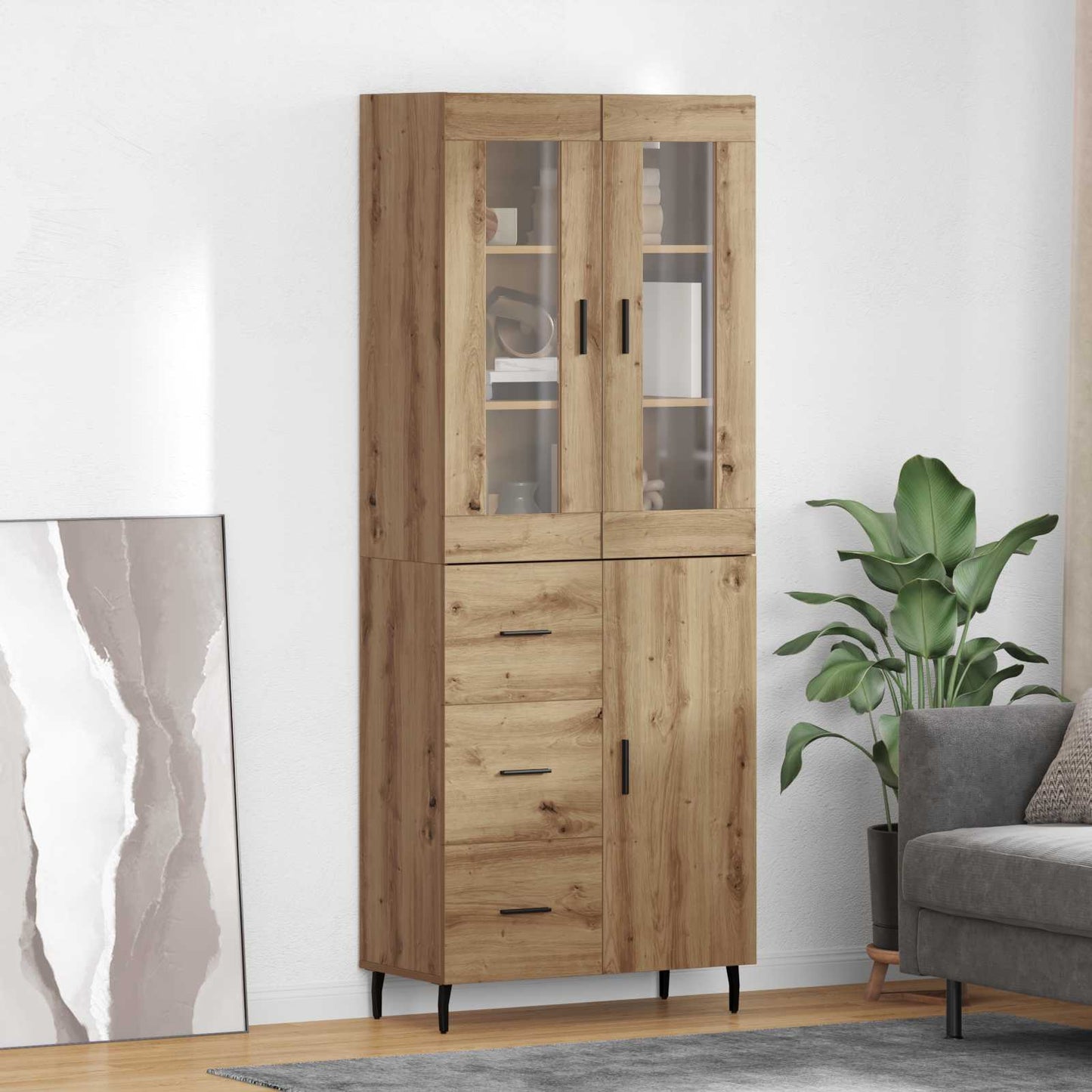 vidaXL Highboard με συρτάρι 2 pcs Artisan Oak Σύνθετο Ξύλο και Γυαλί