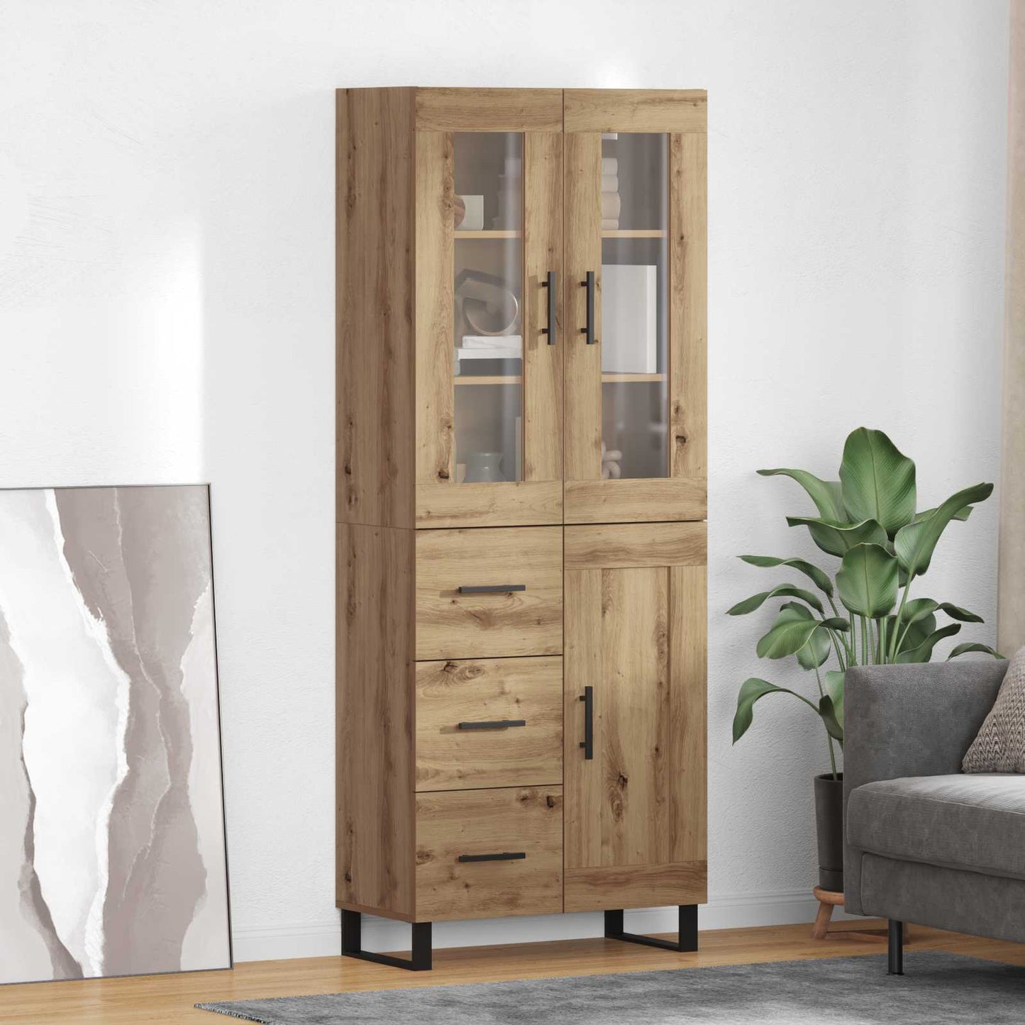 vidaXL Highboard με συρτάρι 2 pcs Artisan Oak Σύνθετο Ξύλο και Γυαλί