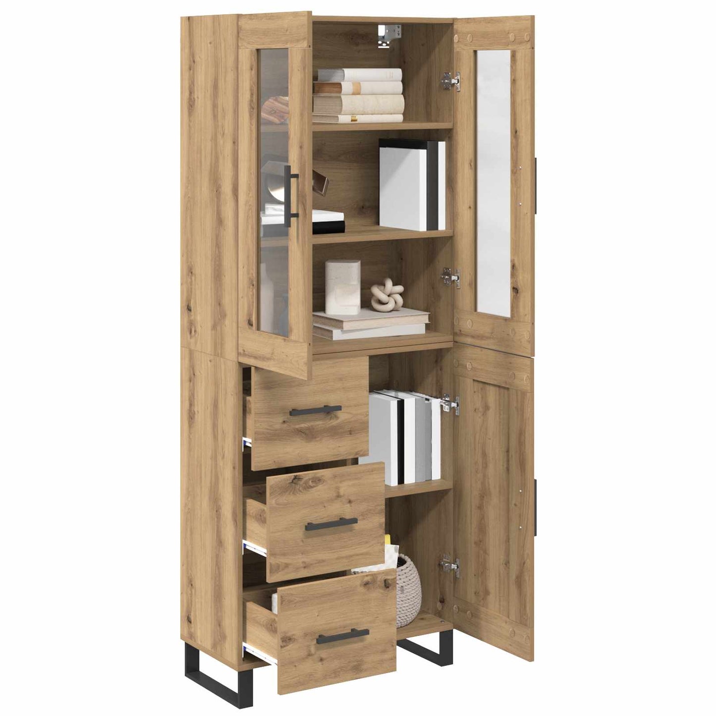 vidaXL Highboard με συρτάρι 2 pcs Artisan Oak Σύνθετο Ξύλο και Γυαλί